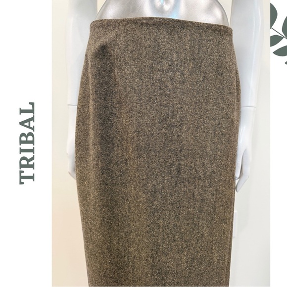Tribal Wool-Blend Maxi Skirt Brown Faux Zipper Rear Slit Detail – Size 8 - Picture 3 of 5